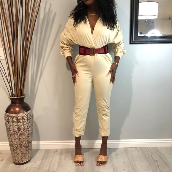 Cream High Waisted Jump Suit - Picture 2 of 12